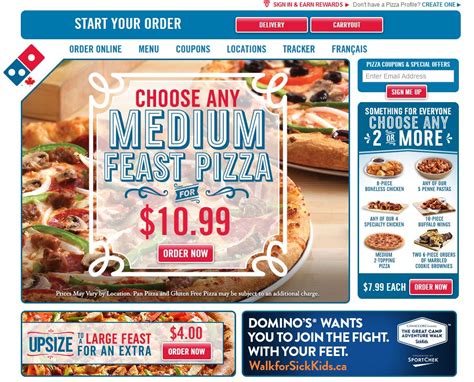 Browse coupons & order Domino's online for delivery or carryout. Menu has feast pizzas, chicken, breads, drinks, & desserts.